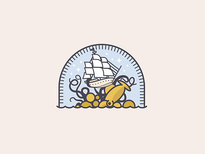 Life on the waves is rough. illustrator nautical ocean sailor sea ship squid