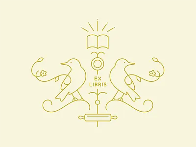 Ex Libris baking birds book bookplate cooking gold icons illustration kitchen library menu seal