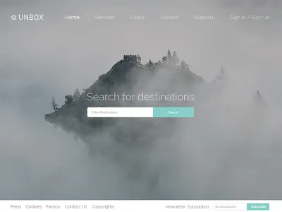 Unbox- Home Page home page travel ui ux