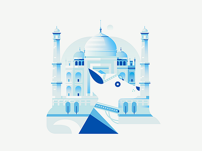 Dogs of The World - India architecture bright castle city dog flat gradient illustration india taj mahal travel vector