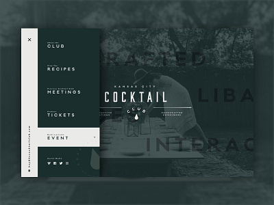 Cocktail Club Menu alcohol bar branding dark drinks group hamburger menu kansas city liquor meeting monthly website