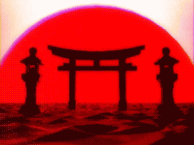 Title Screen japanese lantern red sea sun title torii type typography