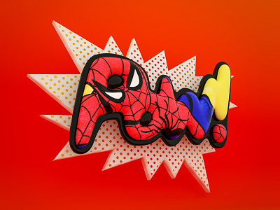 Pow! 3d blue comic pow red spiderman
