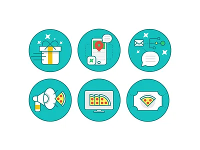 Experimental Illustrations design flat giftbox icon illustration location megaphone phone pizza stars thanx