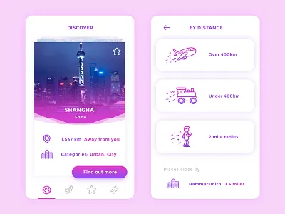 Holiday Destination Discovery app distance holiday illustration interface kyran leech purple travel ui