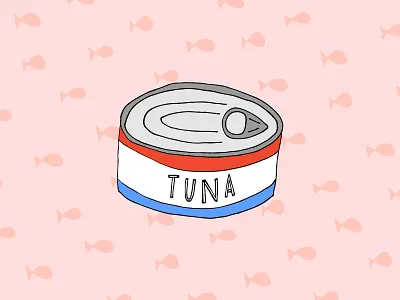 Tuna Can cute doodle drawing fish pink playful red white and blue seafood tuna tuna can tuna illustration