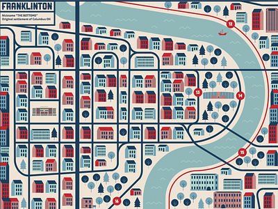 Franklinton Ohio city columbus cute directional illustration map ohio print screen print usa
