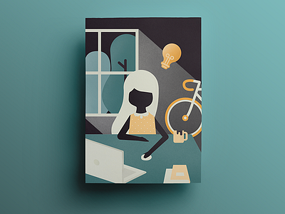 For Ellis creative desk girl homework idea illustration light onefold room study window work