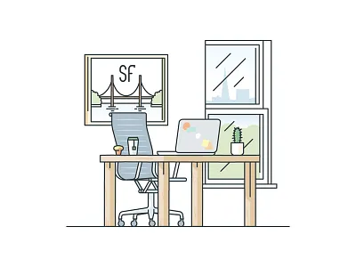 SF Desk desk eames food illustration macbook san francisco sf sfo stroke window work working