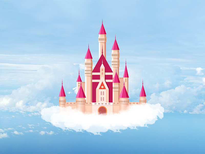 Sky Castle castle cloud gif hot air balloon icon pink sky ui