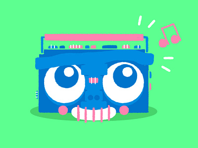 Boombox boombox character face happy music notes radio sound