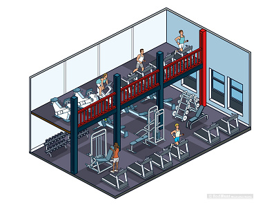 Staffordshire University Gym cutaway editorial graphic illustration infographics isometric marketing pixel art rooms