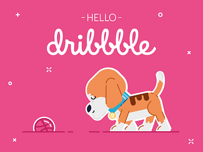 Hello, Dribbble! beagle debut dog first shot hello hound illustration invite sticker