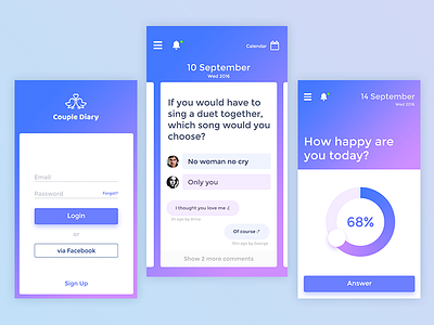 Couple Diary App app calendar couple diary love mobile notes purple ui ux