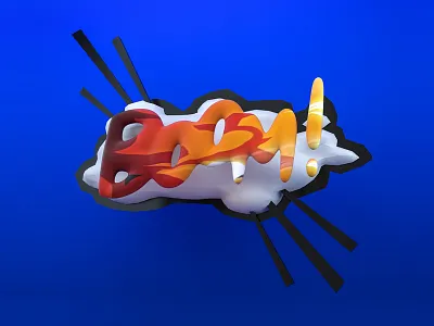 Boom! 3d blue cartoon explosion lowpoly orange