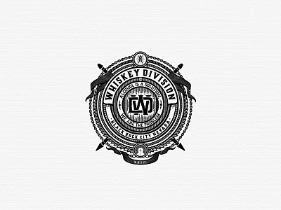 Whiskey Division badge burning emblem engraving etching linework man monogram sticker