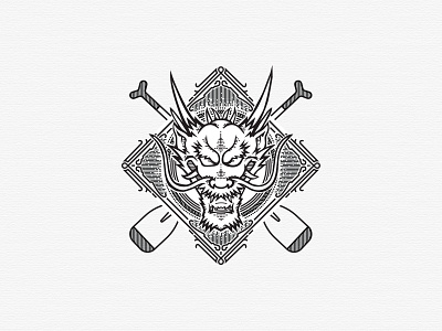 Dragon Boat Racing II badge dragon emblem engraving etching linework screenprint scroll sticker