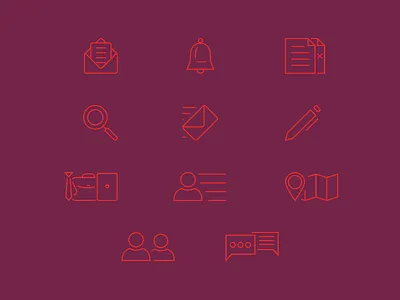 Email & Contact Management CRM Iconography bell briefcase chat contact mac magnifying glass map notification pen search tie write