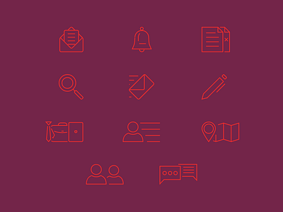 Email & Contact Management CRM Iconography bell briefcase chat contact mac magnifying glass map notification pen search tie write