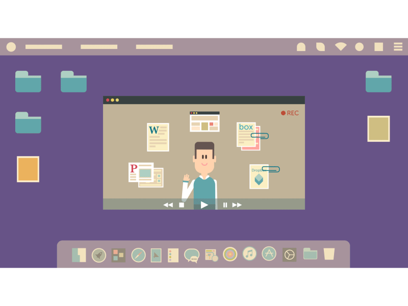 Documents around animation business character cloud documents email flat illustrator integration man