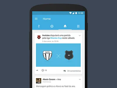 Recreational Soccer App | Android android app feeds material design soccer teams