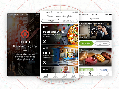 Shuut – the advertising app app application clean gui ios list location shuut templates ui video white