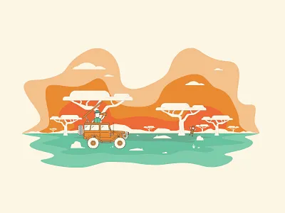 On Safari branding clouds hero illustration jeep line art safari truck
