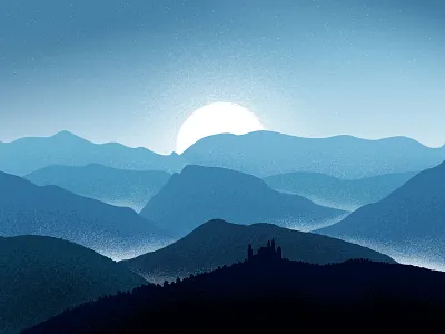 Landscape brush castle fog illustration moon mountains noise vector