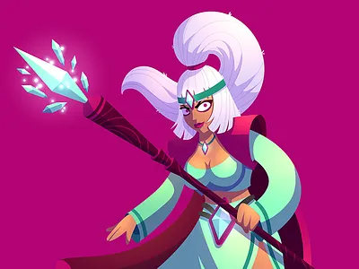 Battleplans Priestess art cartoon character design game illustration vector