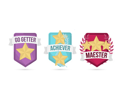 Achievement Badges achieve achievement badge flat gain game go getter illustration laurel learning maester stars