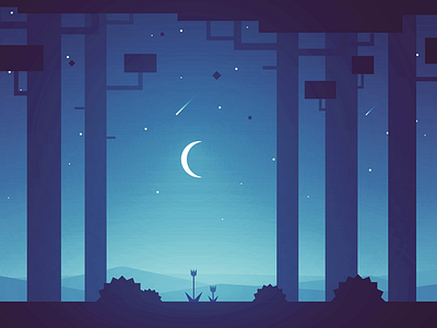 Nighty night game level moon night stars trees