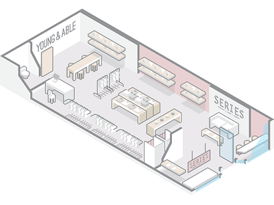 YnA Iso Floor Plan clothing cute fashion floor plan isometric pop up store