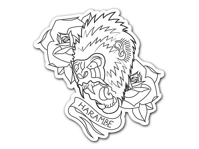 Harambe Sticker Pre-cut art flowers gorilla harambe rip roses sticker tattoo type vector