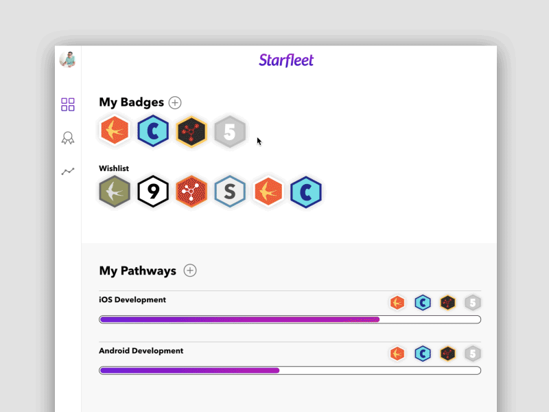 Starfleet Learning Tool badges desktop education interface learning pathways principle for mac starfleet ui ux