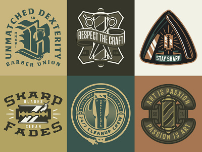 WIP Barbershop Inspired Graphics badge barber barbershop logo razor shears straight razor