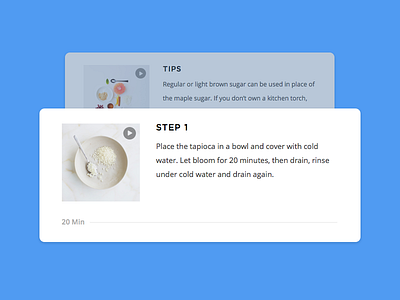 Cooking Step by Step cards cooking ingredients player procedure recipe steps time video