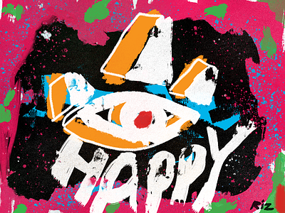 Happiness Is Now black brush design eye happy illustration photoshop red sketch