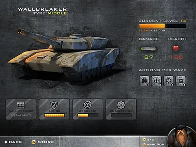 Varwar - Game Interface for tablet chess fight game garage grunge interface rpg strategy tank ui variables war