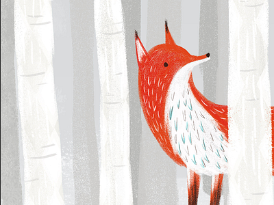 A little fox fox illustration scene trees winter wip