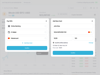 Crypto Portfolio SaaS Web App - Card UI Component btc card chart component crypto crypto currency dashboard design form input money pop up product design saas saas web app ui ui component uiux ux web app