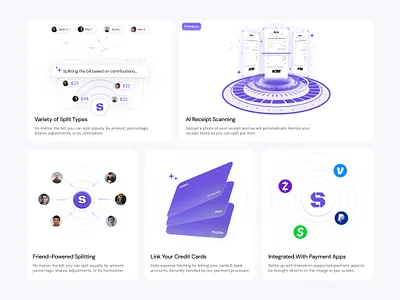 Bento grid for a bill-splitting app bento bento grid dailyui finance landing page minimal saas ui