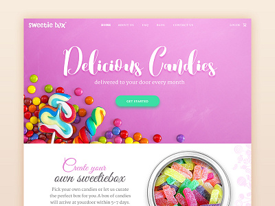 Candy box Landing page candy candyshop chocholates design green homepage invite landing page material pink ui