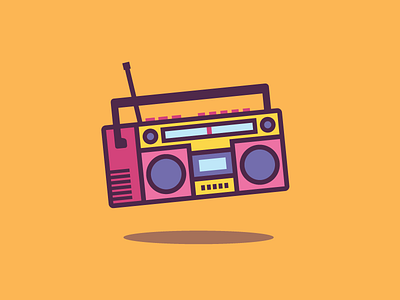 Bouncin' 80s boombox flat icon illustration music sticker thick line