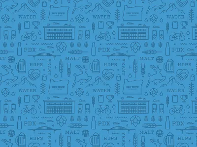 Portland Pattern adventure beer bicycle icon illustration lines mountain northwest oregon pacific northwest pattern portland