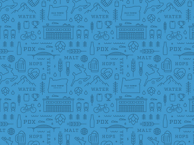 Portland Pattern adventure beer bicycle icon illustration lines mountain northwest oregon pacific northwest pattern portland