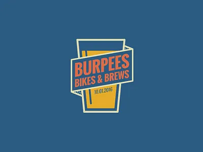 Burpees, Bikes & Brews Event Mark beer event flat. icon