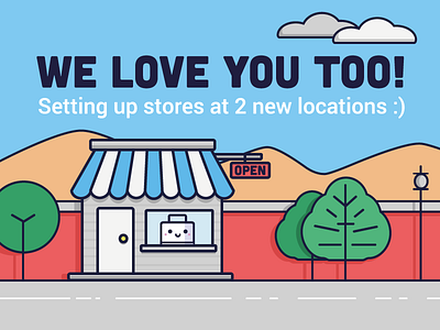 Setting up Store banner hills illustration love market new open shop store trees