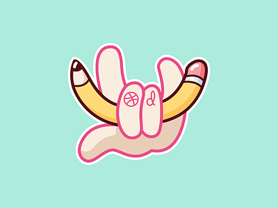 Smiling Pencil dribbble hand icon pencil pictogram rock sticker sticker mule