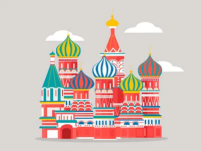 St. Basil Cathedral building flat design illustration map moscow russia st. basil cathedral travel