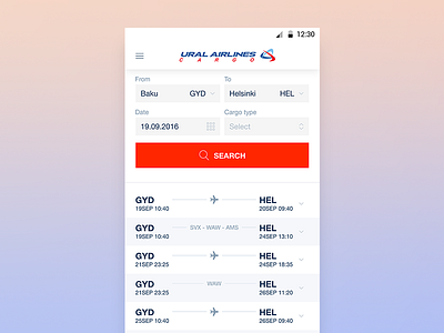 Booking Air Cargo, Ural Airlines Cargo air cargo airplane airport android booking clean flight booking material design minimal plane ural airlines